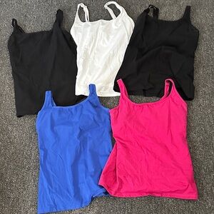 Women’s V for City Scoop Neck TankTops,2Black,White,Blue,Pink,Small,built in bra